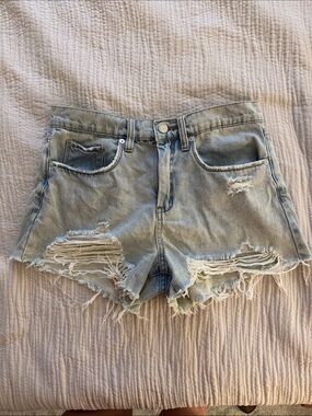 Blank NYC High-Rise Distressed Light Blue Denim Shorts